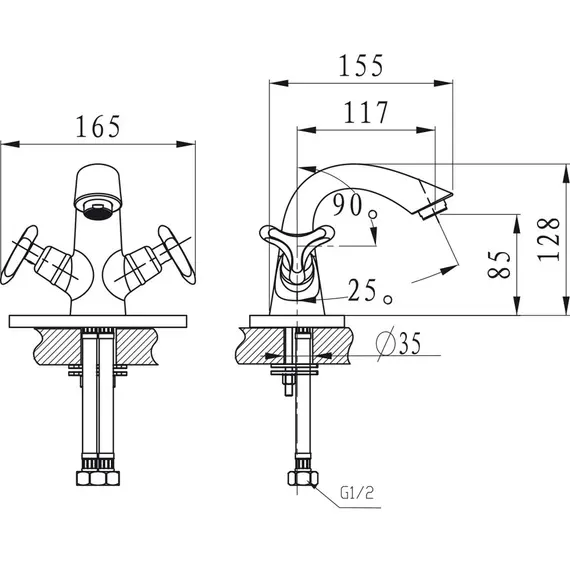 СМЕСИТЕЛЬ KAISER TRIO ДЛЯ РАКОВИНЫ КЕРАМИКА 3-Х ЛИСТНИК БРОНЗА