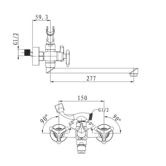 СМЕСИТЕЛЬ KAISER TRIO ДЛЯ ВАННЫ 3-ЛИСТНИК
