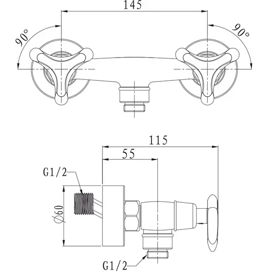 СМЕСИТЕЛЬ KAISER TRIO ДЛЯ ДУША КЕРАМИЧЕСКИЙ 3-Х ЛИСТНИК ХРОМ