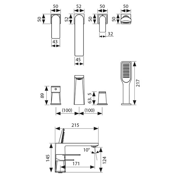 СМЕСИТЕЛЬ KAISER TERSO ДЛЯ ВАННЫ НА 4 ОТВЕРСТИЯ