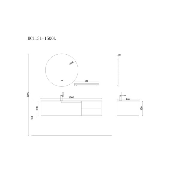 ТУМБА С РАКОВИНОЙ ORANS BC-1131-1500L ЦВЕТ: MFC 073 (1500X550X350)