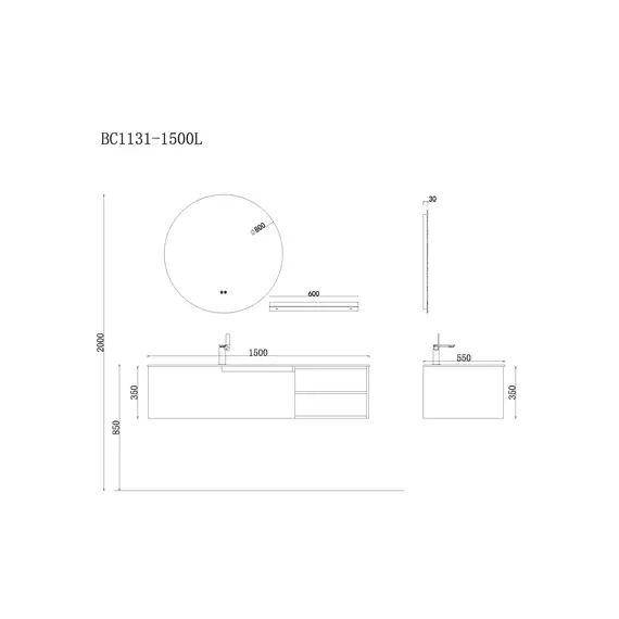 ТУМБА С РАКОВИНОЙ ORANS BC-1131-1500L ЦВЕТ: MFC 073 (1500X550X350)