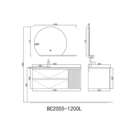 ТУМБА С РАКОВИНОЙ ORANS BC-2055-1200L MATTE BLACK (1200X550X500)