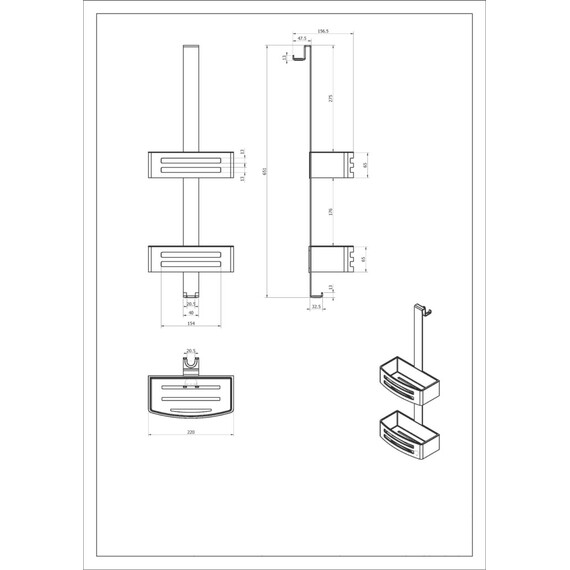 АКСЕССУАРЫ B&W SN-5564 ПОДВЕСНАЯ ДВУХЪЯРУСНАЯ ПОЛКА С ДВУМЯ ДЕРЖАТЕЛЯМИ (650X220X160)