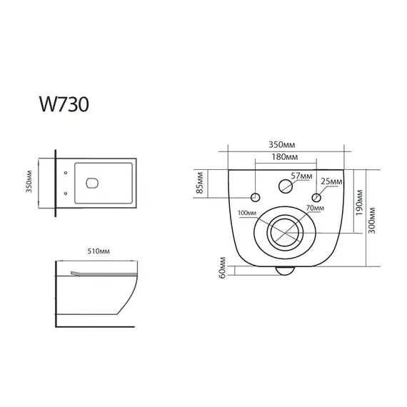 ПОДВЕСНОЙ УНИТАЗ B&W W-730 RIMLESS / UF SEAT COVER / FIXING SCREW (500X350X360)