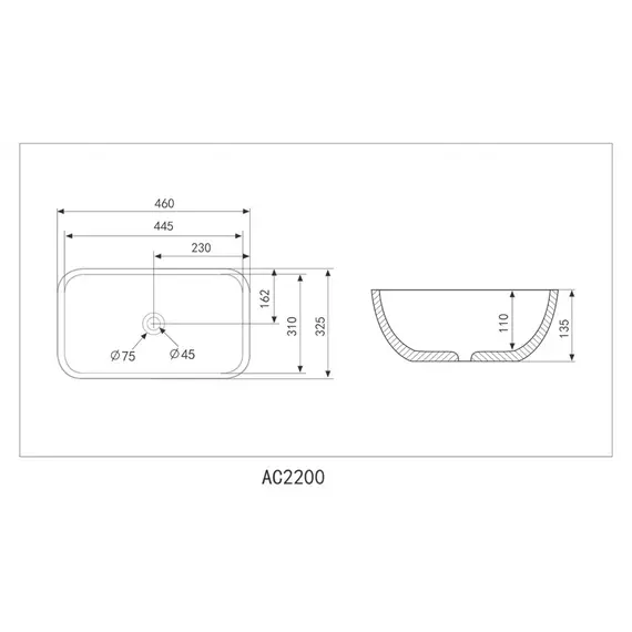 РАКОВИНА НАКЛАДНАЯ ABBER RECHTECK AC2200GS СЕРЕБРО