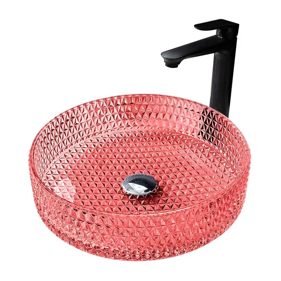 РАКОВИНА НАКЛАДНАЯ СТЕКЛЯННАЯ ABBER GLAS AK2301OR КРАСНАЯ