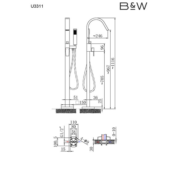 СМЕСИТЕЛЬ B&W U3311 ОТДЕЛЬНОСТОЯЩИЙ