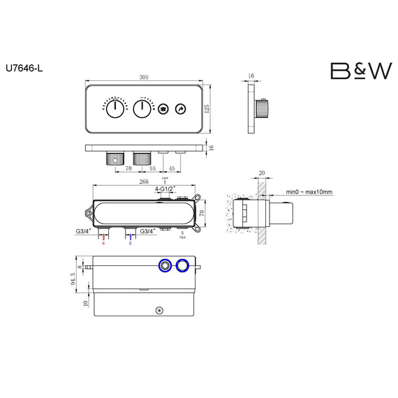 КОМПЛЕКТ ВСТРАИВАЕМОГО СМЕСИТЕЛЯ B&W U7646 ХРОМ