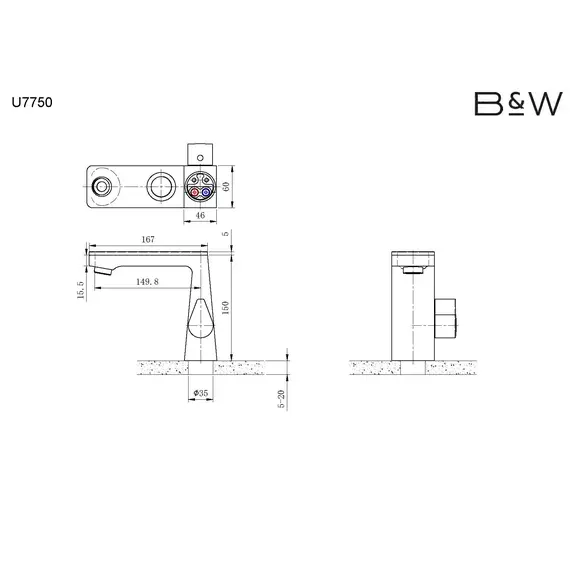 СМЕСИТЕЛЬ B&W U7750 ДЛЯ РАКОВИНЫ, ХРОМ