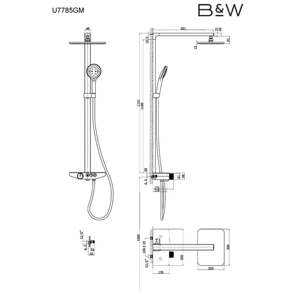 КОМПЛЕКТ СМЕСИТЕЛЬ ДУШЕВАЯ СТОЙКА B&W U7785GM