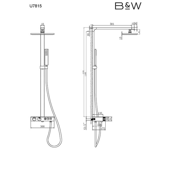 КОМПЛЕКТ СМЕСИТЕЛЬ ДУШЕВАЯ СТОЙКА B&W U7815 ХРОМ