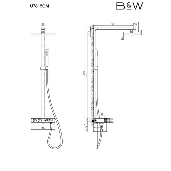 КОМПЛЕКТ СМЕСИТЕЛЬ ДУШЕВАЯ СТОЙКА B&W U7815GM
