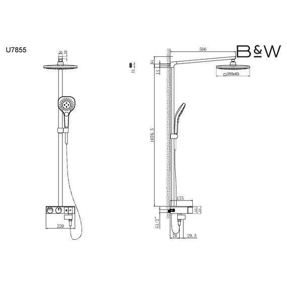 КОМПЛЕКТ СМЕСИТЕЛЬ ДУШЕВАЯ СТОЙКА B&W U7855 ХРОМ