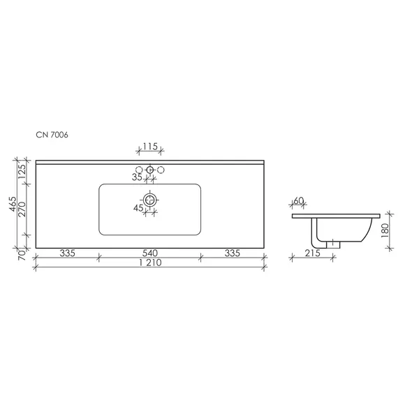 УМЫВАЛЬНИК НАКЛАДНОЙ ПРЯМОУГОЛЬНЫЙ ЧЕРНЫЙ МАТОВЫЙ CERAMICA NOVA ELEMENT 1210*465*180ММ