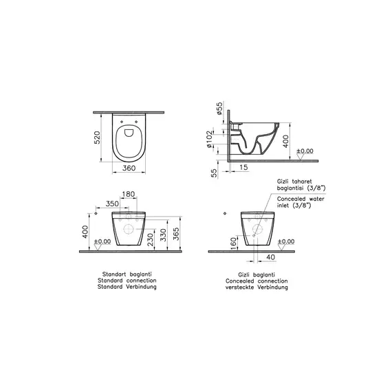 ПОДВЕСНОЙ БЕЗОБОДКОВЫЙ УНИТАЗ VITRA S50 RIM-EX С ФУНКЦИЕЙ БИДЕ