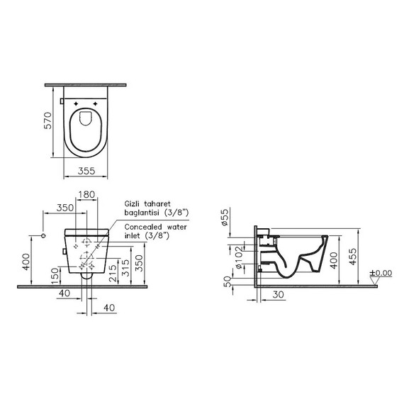 БЕЗОБОДКОВЫЙ ПОДВЕСНОЙ УНИТАЗ VITRA NEST C ФУНКЦИЕЙ БИДЕ, ВСТРОЕННЫМ СМЕСИТЕЛЕМ, С БАЧКОМ VITRA FRESH ДЛЯ МОЮЩЕГО СРЕДСТВА