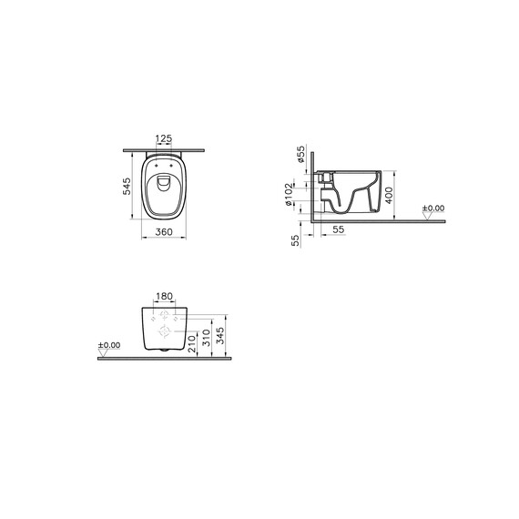 ПОДВЕСНОЙ БЕЗОБОДКОВЫЙ УНИТАЗ VITRA PLURAL RIM-EX БЕЛЫЙ МАТОВЫЙ
