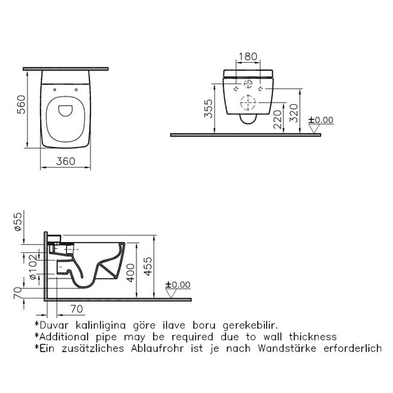 ПОДВЕСНОЙ БЕЗОБОДКОВЫЙ УНИТАЗ VITRA METROPOLE RIM-EX С ЕМКОСТЬЮ ДЛЯ ЧИСТЯЩЕЙ ЖИДКОСТИ