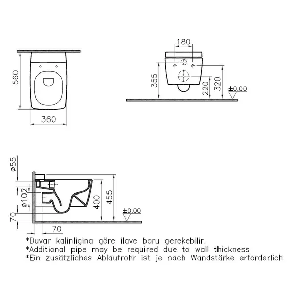 ПОДВЕСНОЙ БЕЗОБОДКОВЫЙ УНИТАЗ VITRA METROPOLE RIM-EX С ЕМКОСТЬЮ ДЛЯ ЧИСТЯЩЕЙ ЖИДКОСТИ
