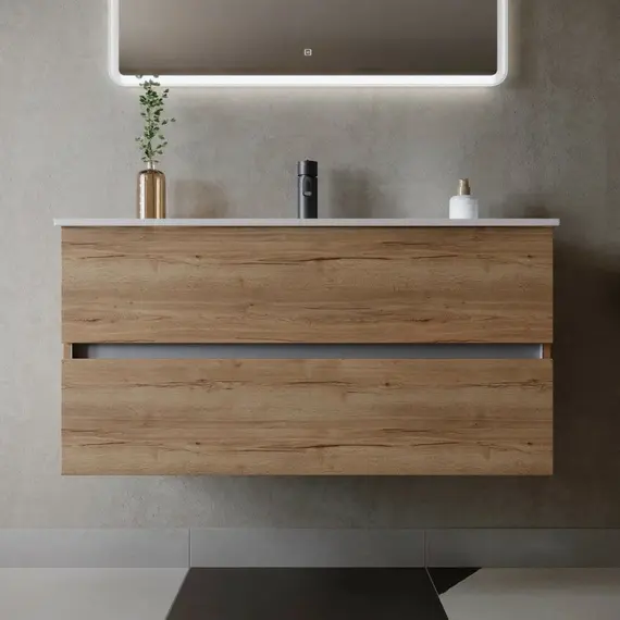 ТУМБА ПОДВЕСНАЯ SANCOS URBAN 990Х450Х550, C ДВУМЯ ЯЩИКАМИ ОСНАЩЕННЫМИ ДОВОДЧИКАМИ, ДУБ ГАЛИФАКС НАТУРАЛЬНЫЙ, АРТ. UR100EG