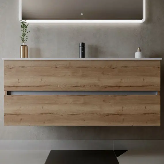 ТУМБА ПОДВЕСНАЯ SANCOS URBAN 1190Х450Х550, C ДВУМЯ ЯЩИКАМИ ОСНАЩЕННЫМИ ДОВОДЧИКАМИ, ДУБ ГАЛИФАКС НАТУРАЛЬНЫЙ, АРТ. UR120-1EG