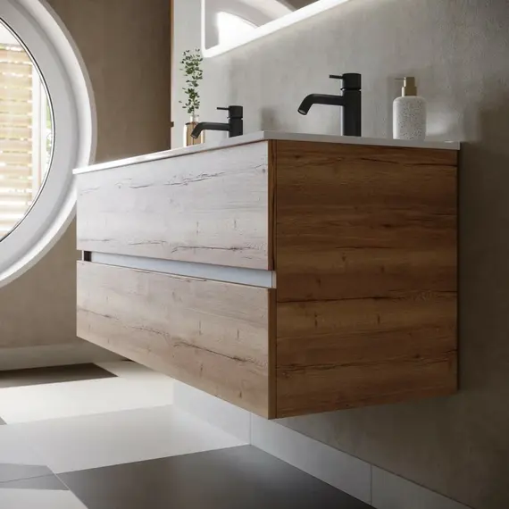 ТУМБА ПОДВЕСНАЯ SANCOS URBAN 1190Х450Х550, C ДВУМЯ ЯЩИКАМИ ОСНАЩЕННЫМИ ДОВОДЧИКАМИ, ДУБ ГАЛИФАКС НАТУРАЛЬНЫЙ, АРТ. UR120-2EG