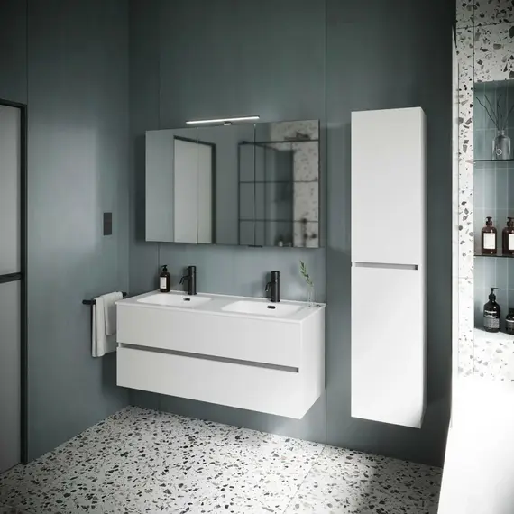 ТУМБА ПОДВЕСНАЯ SANCOS URBAN 1190Х450Х550, C ДВУМЯ ЯЩИКАМИ ОСНАЩЕННЫМИ ДОВОДЧИКАМИ, БЕЛЫЙ ГЛЯНЕЦ , АРТ. UR120-2W