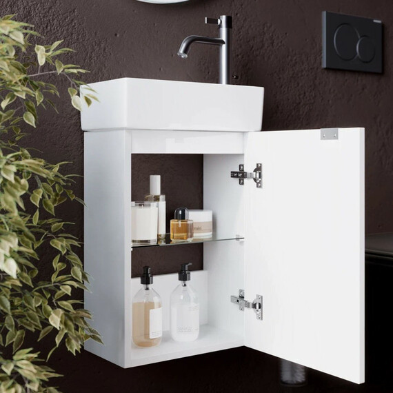 ТУМБА ПОДВЕСНАЯ SANCOS MINI 355Х205Х500, С РАСПАШНОЙ ДВЕРЦЕЙ, ВНУТРИ 1 ПОЛКА, БЕЛЫЙ ГЛЯНЕЦ , АРТ.MN35WR