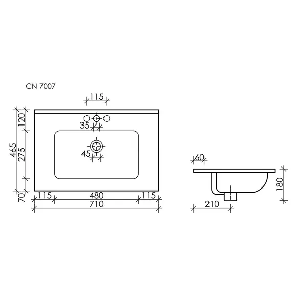 УМЫВАЛЬНИК НАКЛАДНОЙ ПРЯМОУГОЛЬНЫЙ CERAMICA NOVA ELEMENT 710*465*180ММ