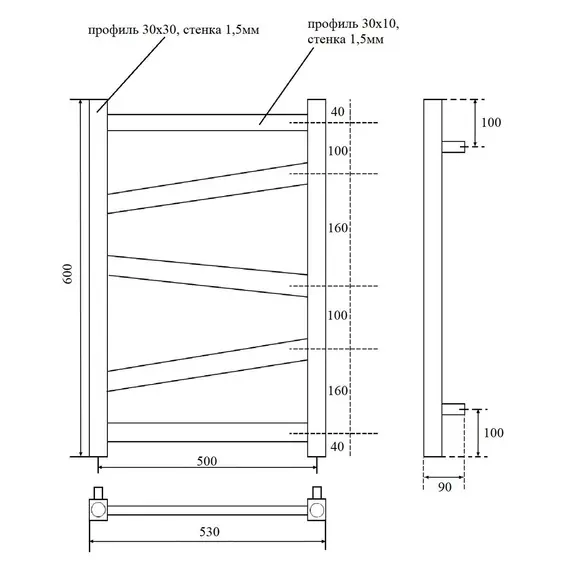 ПОЛОТЕНЦЕСУШИТЕЛЬ ЭЛЕКТРИЧЕСКИЙ POINT ФЕНИКС PN15156WE П5 500X600 ЛЕВЫЙ/ПРАВЫЙ, БЕЛЫЙ