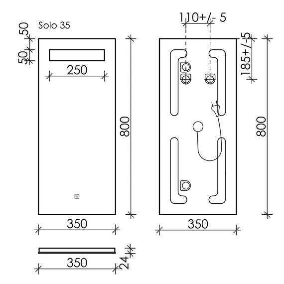 ЗЕРКАЛО ДЛЯ ВАННОЙ КОМНАТЫ SANCOS SOLO 350Х800 С ПОДСВЕТКОЙ, АРТ. SL35