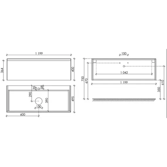 ТУМБА ПОДВЕСНАЯ SANCOS STONE ИЗ КЕРАМОГРАНИТА С ОДНИМ ВЫДВИЖНЫМ ЯЩИКОМ И СТОЛЕШНИЦЕЙ ИЗ КЕРАМОГРАНИТА 1200Х400Х495, КЕРАМОГРАНИТ NERO MARQUINA, АРТ. ST120NM