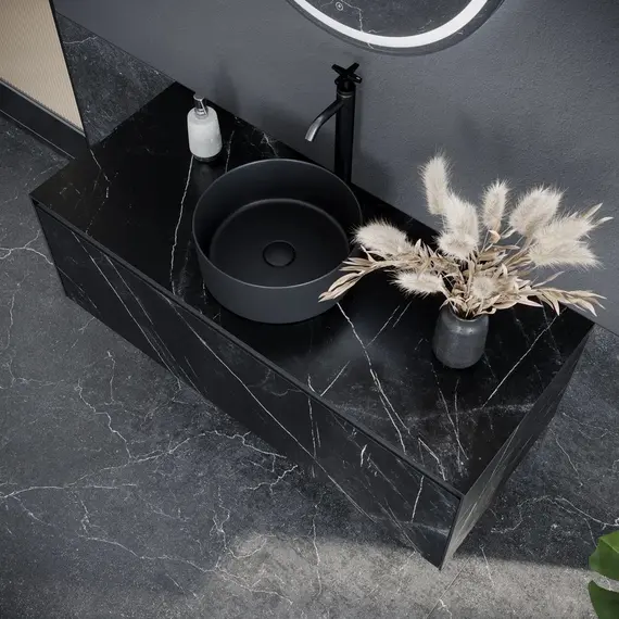 ТУМБА ПОДВЕСНАЯ SANCOS STONE ИЗ КЕРАМОГРАНИТА С ОДНИМ ВЫДВИЖНЫМ ЯЩИКОМ И СТОЛЕШНИЦЕЙ ИЗ КЕРАМОГРАНИТА 1200Х400Х495, КЕРАМОГРАНИТ NERO MARQUINA, АРТ. ST120NM