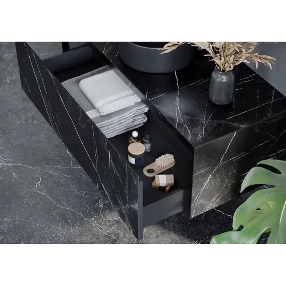 ТУМБА ПОДВЕСНАЯ SANCOS STONE ИЗ КЕРАМОГРАНИТА С ОДНИМ ВЫДВИЖНЫМ ЯЩИКОМ И СТОЛЕШНИЦЕЙ ИЗ КЕРАМОГРАНИТА 1200Х400Х495, КЕРАМОГРАНИТ NERO MARQUINA, АРТ. ST120NM