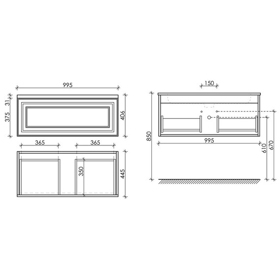 ТУМБА ПОДВЕСНАЯ SANCOS VERY C ОДНИМ ЯЩИКОМ ОСНАЩЕННЫМ ДОВОДЧИКАМИ, BIANCO, 995Х445Х406