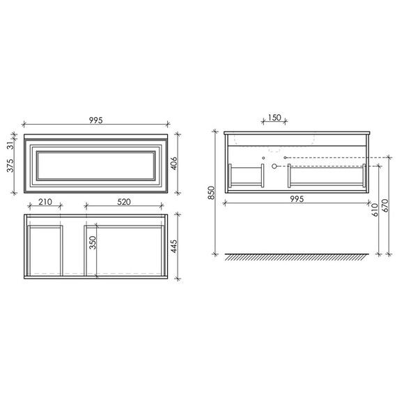 ТУМБА ПОДВЕСНАЯ SANCOS VERY C ОДНИМ  ЯЩИКОМ ОСНАЩЕННЫМ ДОВОДЧИКАМИ, ЛЕВАЯ, BIANCO, 995Х445Х406
