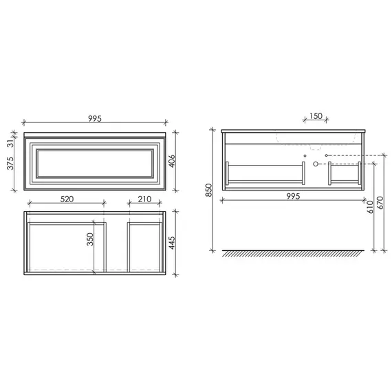 ТУМБА ПОДВЕСНАЯ SANCOS VERY C ОДНИМ ЯЩИКОМ ОСНАЩЕННЫМ ДОВОДЧИКАМИ, ПРАВАЯ, BIANCO, 995Х445Х406