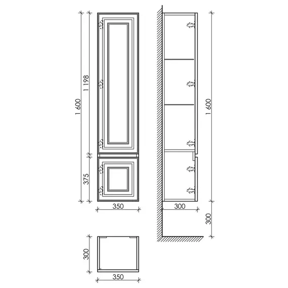 ШКАФ-ПЕНАЛ SANCOS VERY ПОДВЕСНОЙ ЛЕВЫЙ, BIANCO, 350Х300Х1600 ММ