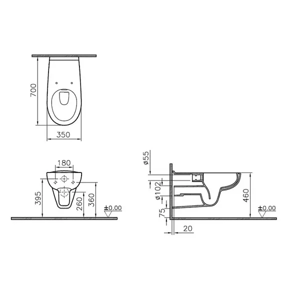 ПОДВЕСНОЙ БЕЗОБОДКОВЫЙ УНИТАЗ VITRA CONFORMA С СИДЕНЬЕМ ДЛЯ ЛЮДЕЙ С ОГРАНИЧЕННЫМИ ВОЗМОЖНОСТЯМИ