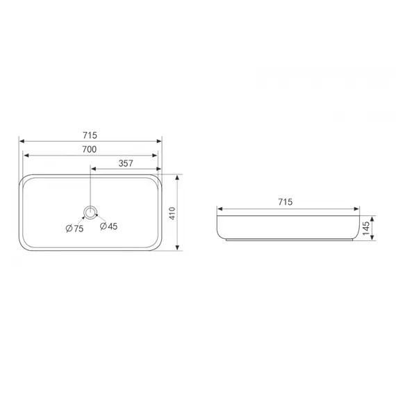 РАКОВИНА НАКЛАДНАЯ ABBER RECHTECK AC2210MG СЕРАЯ МАТОВАЯ