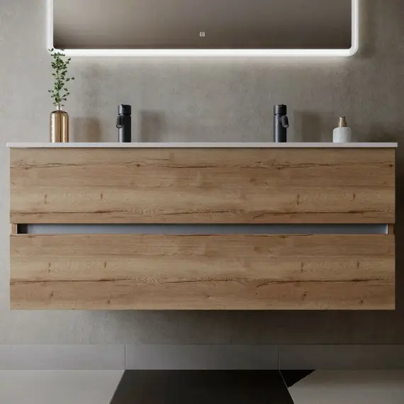 ТУМБА ПОДВЕСНАЯ SANCOS URBAN 1190Х450Х550, C ДВУМЯ ЯЩИКАМИ ОСНАЩЕННЫМИ ДОВОДЧИКАМИ, ДУБ ГАЛИФАКС НАТУРАЛЬНЫЙ, АРТ. UR120-2EG