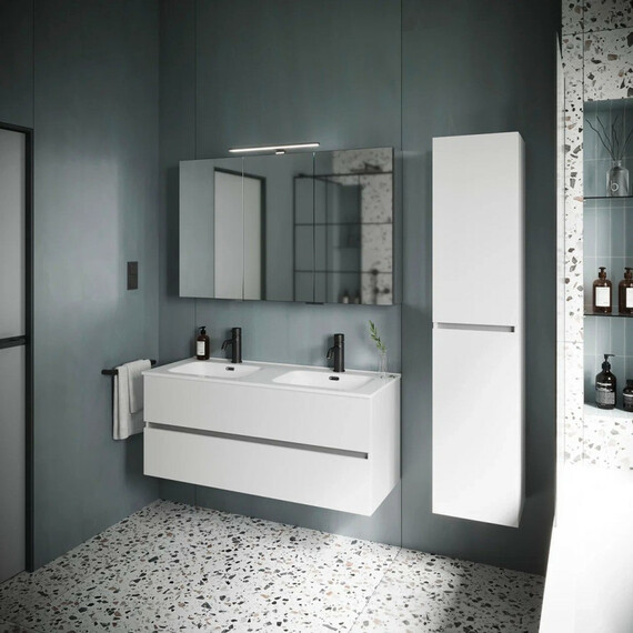 ТУМБА ПОДВЕСНАЯ SANCOS URBAN 1190Х450Х550, C ДВУМЯ ЯЩИКАМИ ОСНАЩЕННЫМИ ДОВОДЧИКАМИ, БЕЛЫЙ ГЛЯНЕЦ , АРТ. UR120-2W