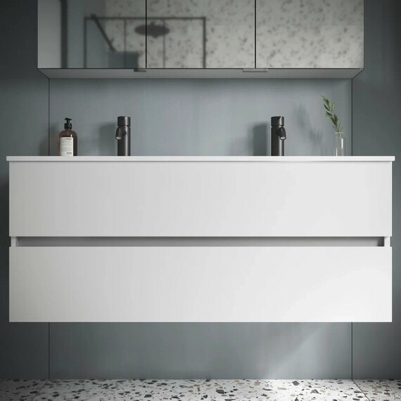 ТУМБА ПОДВЕСНАЯ SANCOS URBAN 1190Х450Х550, C ДВУМЯ ЯЩИКАМИ ОСНАЩЕННЫМИ ДОВОДЧИКАМИ, БЕЛЫЙ ГЛЯНЕЦ , АРТ. UR120-2W