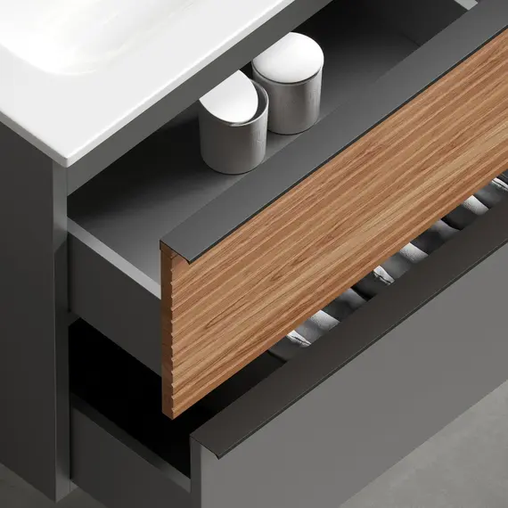 ТУМБА ПОДВЕСНАЯ SANCOS DELTA 995Х445Х500, C ДВУМЯ ЯЩИКАМИ ОСНАЩЕННЫМИ ДОВОДЧИКАМИ, ДУБ КРАСНЫЙ/ГРАФИТ , АРТ. DL100GR