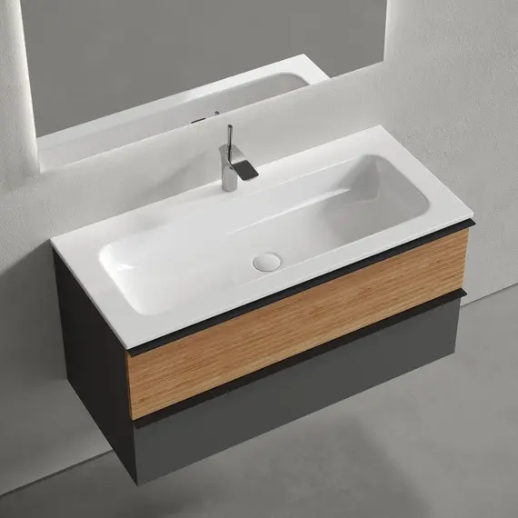 ТУМБА ПОДВЕСНАЯ SANCOS DELTA 995Х445Х500, C ДВУМЯ ЯЩИКАМИ ОСНАЩЕННЫМИ ДОВОДЧИКАМИ, ДУБ КРАСНЫЙ/ГРАФИТ , АРТ. DL100GR