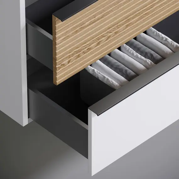 ТУМБА ПОДВЕСНАЯ SANCOS DELTA 995Х445Х500, C ДВУМЯ ЯЩИКАМИ ОСНАЩЕННЫМИ ДОВОДЧИКАМИ, ЛЕВАЯ, ДУБ СВЕТЛЫЙ/БЕЛЫЙ , АРТ. DL100LW