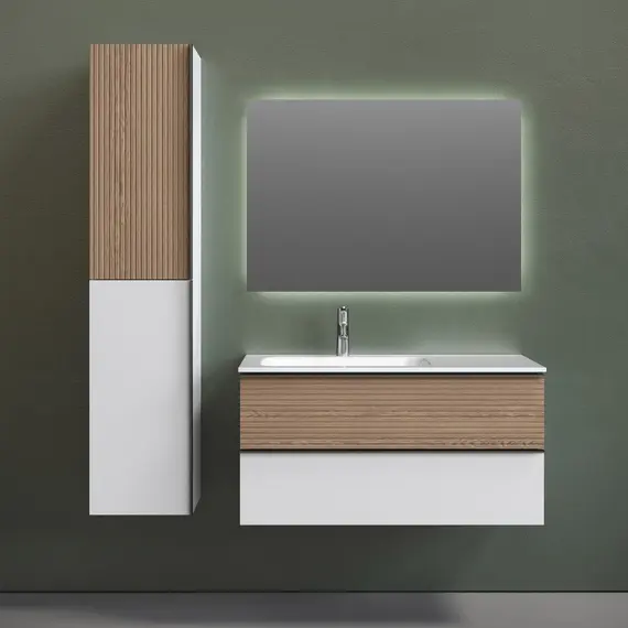 ТУМБА ПОДВЕСНАЯ SANCOS DELTA 995Х445Х500, C ДВУМЯ ЯЩИКАМИ ОСНАЩЕННЫМИ ДОВОДЧИКАМИ, ЛЕВАЯ, ДУБ СВЕТЛЫЙ/БЕЛЫЙ , АРТ. DL100LW