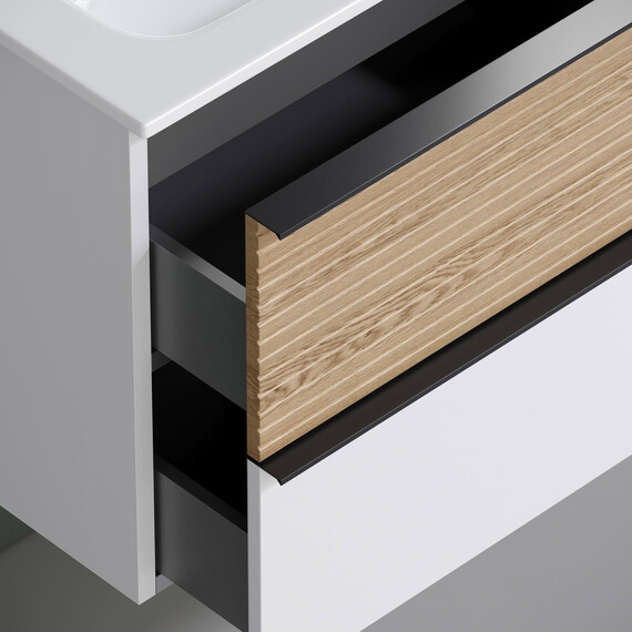 ТУМБА ПОДВЕСНАЯ SANCOS DELTA 995Х445Х500, C ДВУМЯ ЯЩИКАМИ ОСНАЩЕННЫМИ ДОВОДЧИКАМИ, ПРАВАЯ, ДУБ СВЕТЛЫЙ/БЕЛЫЙ , АРТ. DL100RW