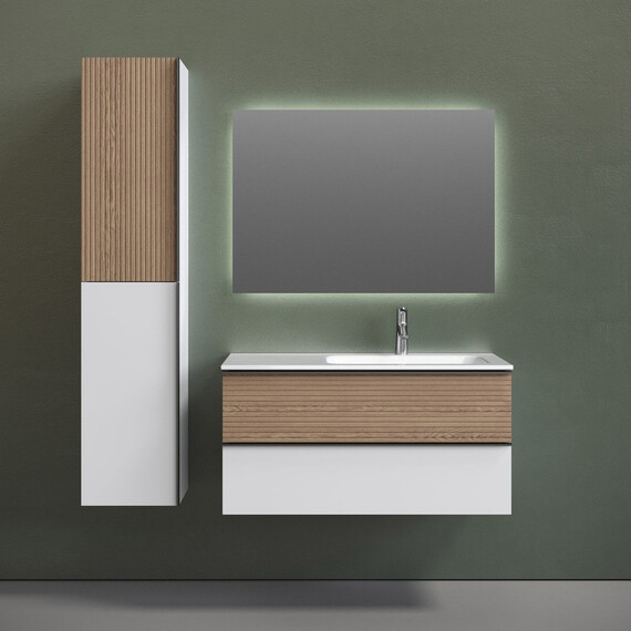 ТУМБА ПОДВЕСНАЯ SANCOS DELTA 995Х445Х500, C ДВУМЯ ЯЩИКАМИ ОСНАЩЕННЫМИ ДОВОДЧИКАМИ, ПРАВАЯ, ДУБ СВЕТЛЫЙ/БЕЛЫЙ , АРТ. DL100RW